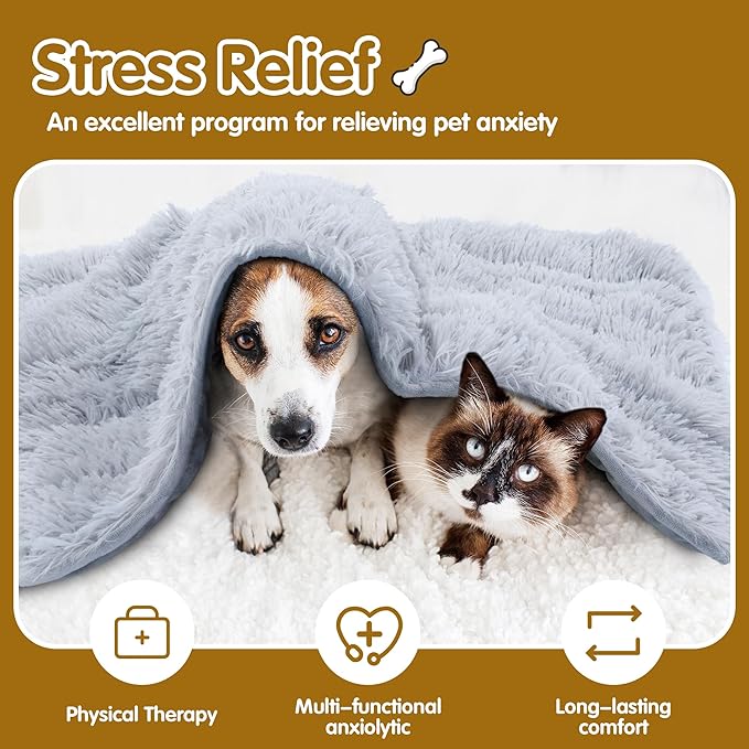 BALAPET Fluffy Weighted Blanket for Dogs, 7 Layers Soft Faux Fur Blanket for Pets Separation Anxiety,Relaxation and Calming,Perfect for Thunderstorm Firework Car Travel and Camping,Machine Washable(L)