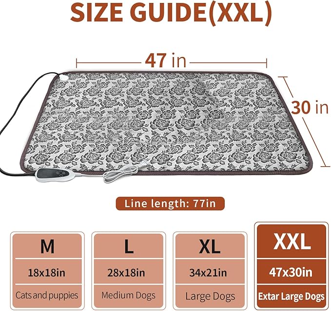 Extra Large Dog Heating Pad 47x30 in Waterproof Pet Heating Pad Smart Thermostat Switch, Whelping Supplies Heated Dog Bed, Adding Wire Rope Wires Puppy Heating Pad Mat-Rose