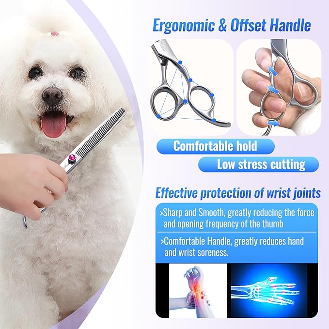 Thinning Shears for Dogs Grooming 7.5 in Professional Long Dog Thinning Shears 50 Teeth Dog Grooming Scissors for Pet Cat Japan 440C Stainless Steel 30% Thinning Rate(7.5'',Blending)