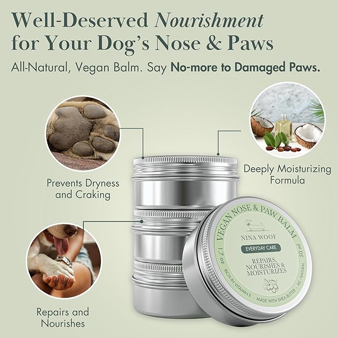 Vegan Dog Paw Balm Dogs & Nose Balm - All-Natural, Rich in Vitamin E Moisturizing Formula with Coconut Oil for Dogs & Shea Butter, Dog Nose Balm, Non-Toxic, Safe to Lick Paw Soother for Dogs