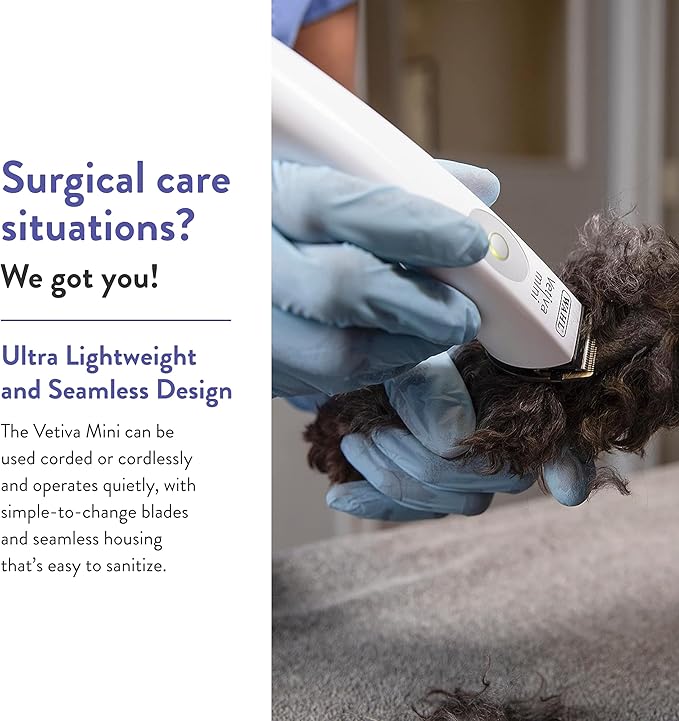 WAHL Professional Animal Vetiva Mini Cordless Veterinary Trimmer for Dogs, Cats & Pets (#88420) - Pet Trimmer for Cats, Dogs & More - Veterinary Grade - Pet Mini Safe Trimmer - White