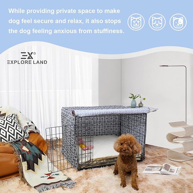 Explore Land Pattern Dog Crate Cover for 48 Inches Wire Cage, Heavy-Duty Polyester 1 2 3 Doors Standard Metal Pet Kennel Enclosure (Morocco)