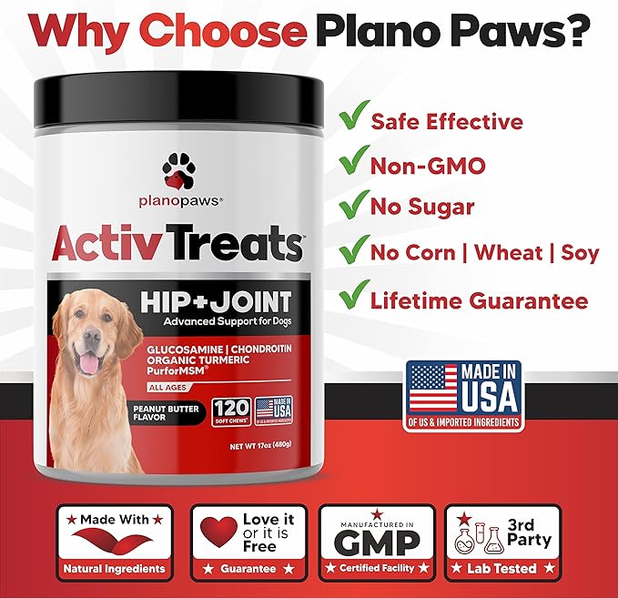 Glucosamine for Dogs Hip and Joint Supplement - Safe Joint Support for Dogs - Dog Joint Supplement with Glucosamine Chondroitin MSM Turmeric for Dogs - 120 Joint Care Chews for Dogs ActivTreats