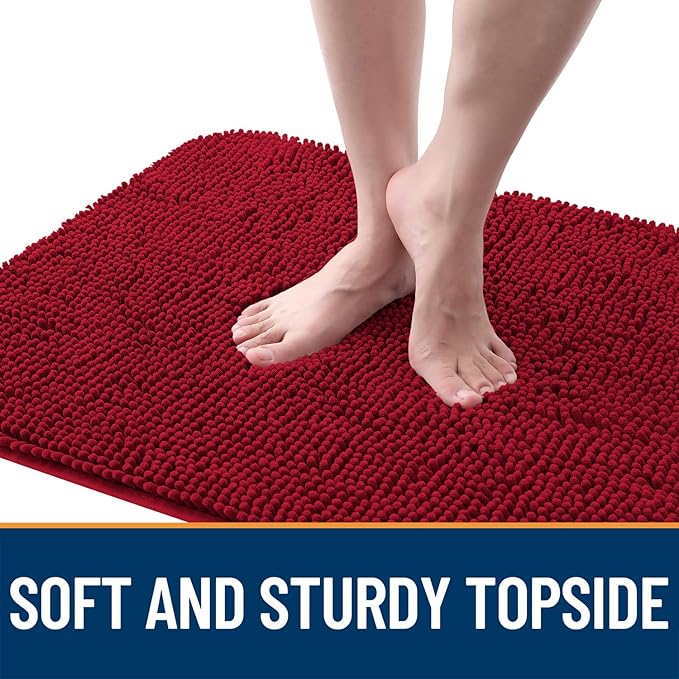 OLANLY Dog Door Mat for Muddy Paws 24x16, Absorbs Moisture and Dirt, Absorbent Non-Slip Washable Mat, Quick Dry Chenille, Mud Mat for Dogs, Entry Indoor Door Mat for Inside Floor, Red