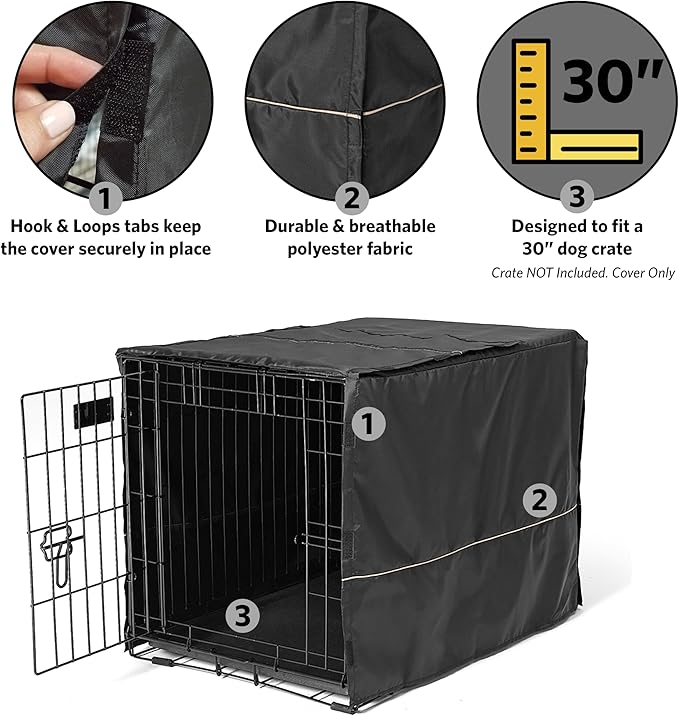 MidWest Homes for Pets Dog Crate Cover, Privacy Dog Crate Cover Fits MidWest Dog Crates, Crate Cover Only, Machine Wash & Dry, Black, 30-Inch