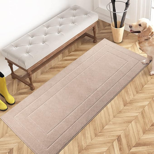 PURRUGS Dirt Trapper Door Mat 24" x 59.5", Non-Slip/Skid Machine Washable Entryway Rug, Dog Door Mat, Super Absorbent Welcome Mat for Muddy Wet Shoes and Paws, Beige
