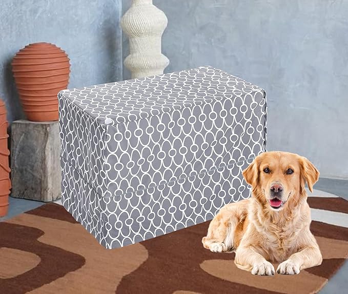 Dog Crate Cover for Wire Crates, Fits Most 42" inch Dog Crates. Easy to Put On, Take Off, and Adjust - Cover only-Gray -42 Inch