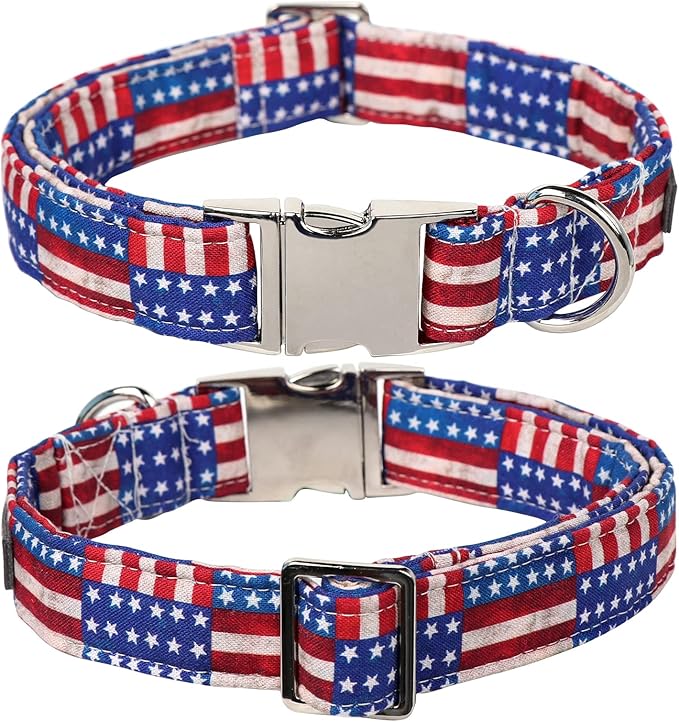 Lionet Paws Patriotic Dog Collar with Sailor Bow, 4th of July, Soft and Comfortable Adjustable American Flag Collar for Large Dogs, Neck 16-24 inches