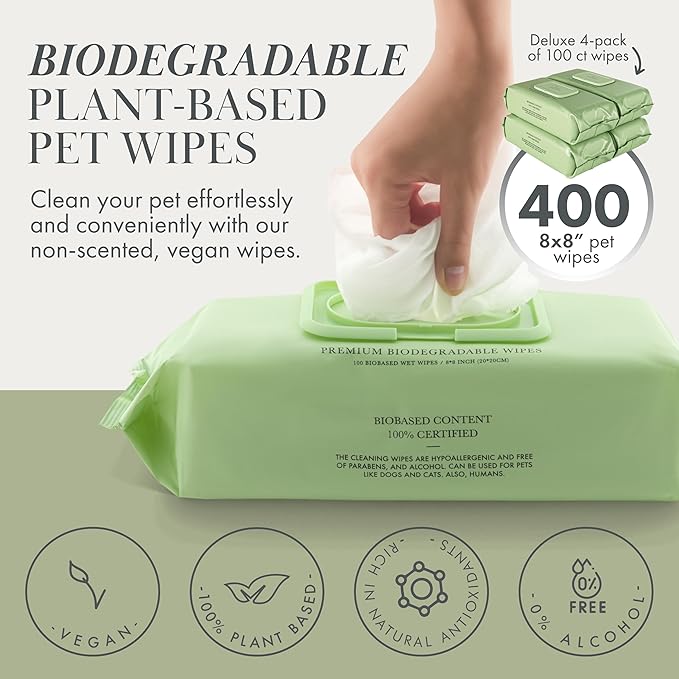 Premium Dog Wipes - Alcohol-Free Plant-Based Cleaning Wipes for Dogs and Cats (400 Wipes)
