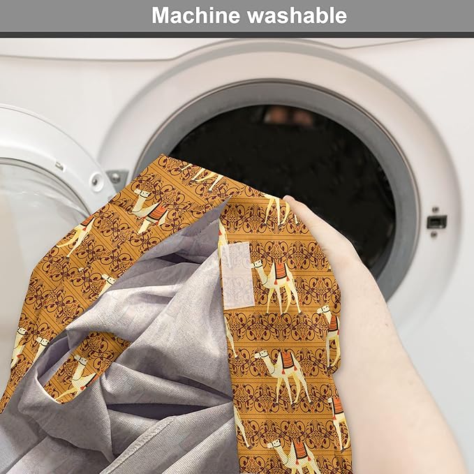 Lunarable Camel Dog Crate Cover, Traditional Pattern with Strokes Desert Animal Repetition in Folk Accessories, Easy to Use Pet Kennel Cover for Medium Large Dogs, 48 Inch, Apricot and Cream