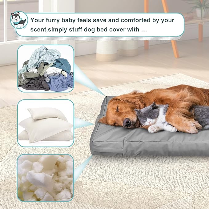 Explore Land Waterproof Dog Bed Cover Canvas Washable Dog Crate Pad Replacement Cover for 42 Inch Crate, 40Lx27Wx4H inch, Gray
