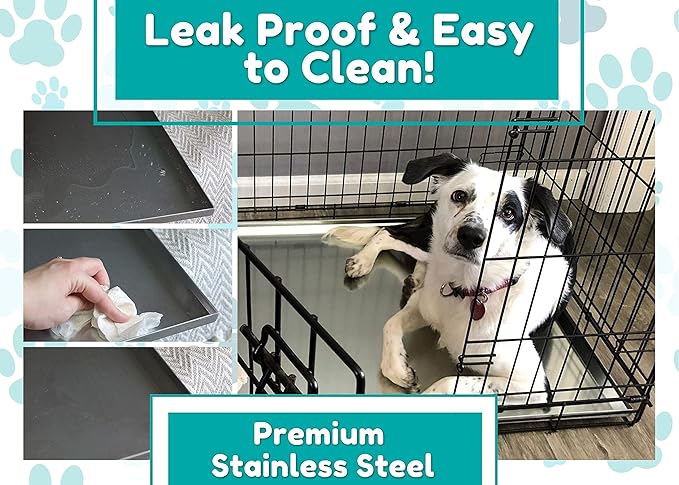 Red Hound Auto Metal Replacement Tray for Dog Crate 41 x 27.375 Inches Flat-A-Way Heavy Duty Stainless Steel Kennel Cage Pan Leakproof Liner Chew Proof Compatible with Midwest iCrate, New World More