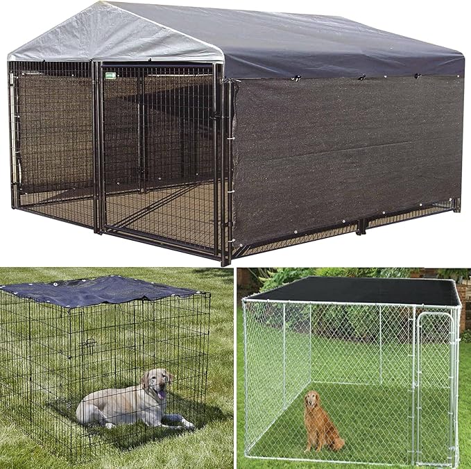 Dog Kennel Shade Cover 90% Sunblock Shading Cloth Net Mesh Tarp 10x10 ft for Outdoor Large Pet Crate with 12 Ball Bungee Cords