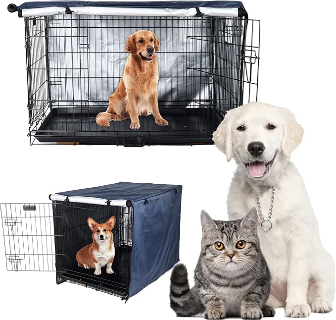 Senmortar Double Door Dog Crate Cover Wire Dog Cage Cover Waterproof Durable Lightweight 420D Polyester for Pet Crates Dark Blue 36 inches