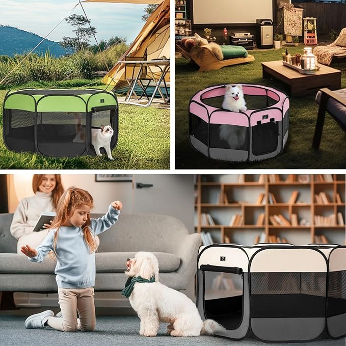 A4Pet Dog Playpen, Portable Pet Playpen, Foldable Dog Playpen Indoor/Outdoor - Ideal for Puppies, Kittens, and Small Animals - Removable Zipper & Collapsible Travel Bowl