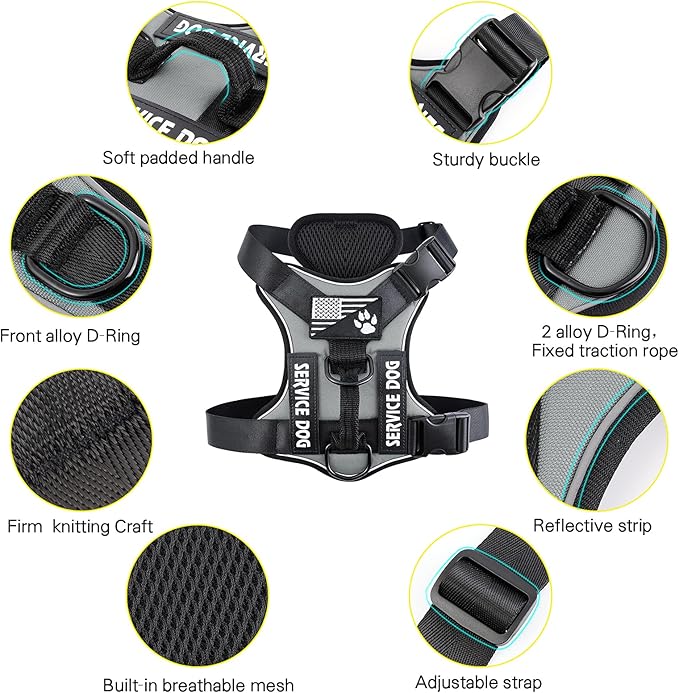 Demigreat Service Dog Harness, Reflective Dog Vest Harness with 5 PCS Patches, Adjustable Soft Oxford Pet Harness, Inner Layer Mesh, Easy to Control for Dogs