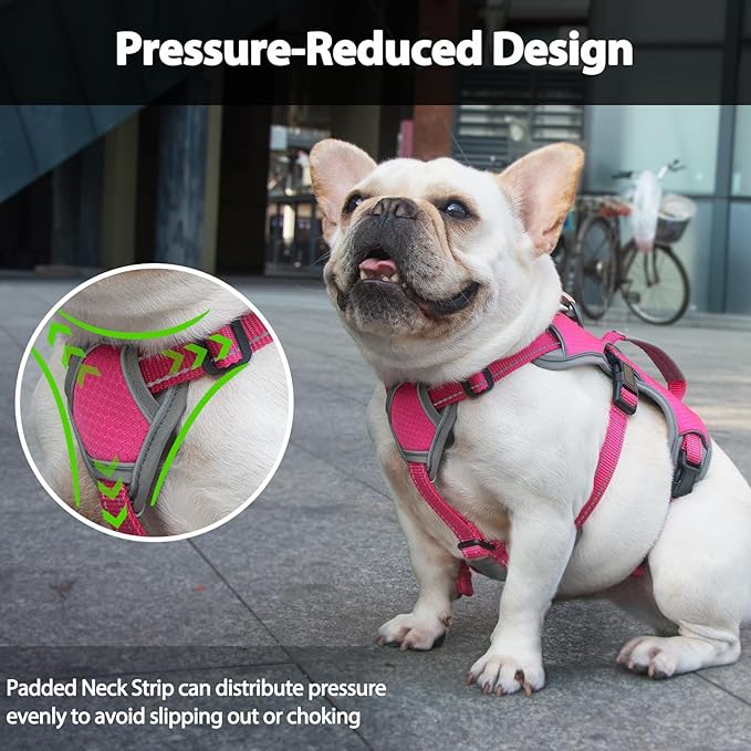 Escape Proof Dog Harness, Escape Artist Harness, Reflective Dog Harness with Handle, Durable,Adjustable Vest for Small Medium Large Dogs Walking, Training, and Running Gear(Rose Red, L)