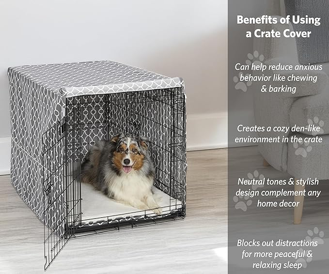MidWest Homes for Pets Dog Crate Cover, Privacy Dog Crate Cover Fits Midwest Dog Crates, Crate Cover Only; Machine Wash & Dry; Gray Geo Print; 42 inch