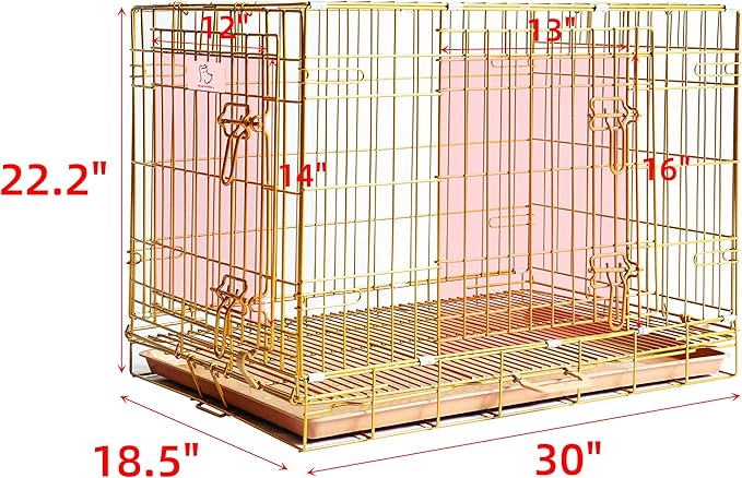 Homey Pet Dog Cage for Small Dogs, Gold Medium Dog Crate, Collapsible Dog Kennel Indoor, Nano-Coated Metal Wire Dog Crate with Removable Floor Grid Tray, Double Doors Dual Locks, GOLD24+GOLD30 Bundle