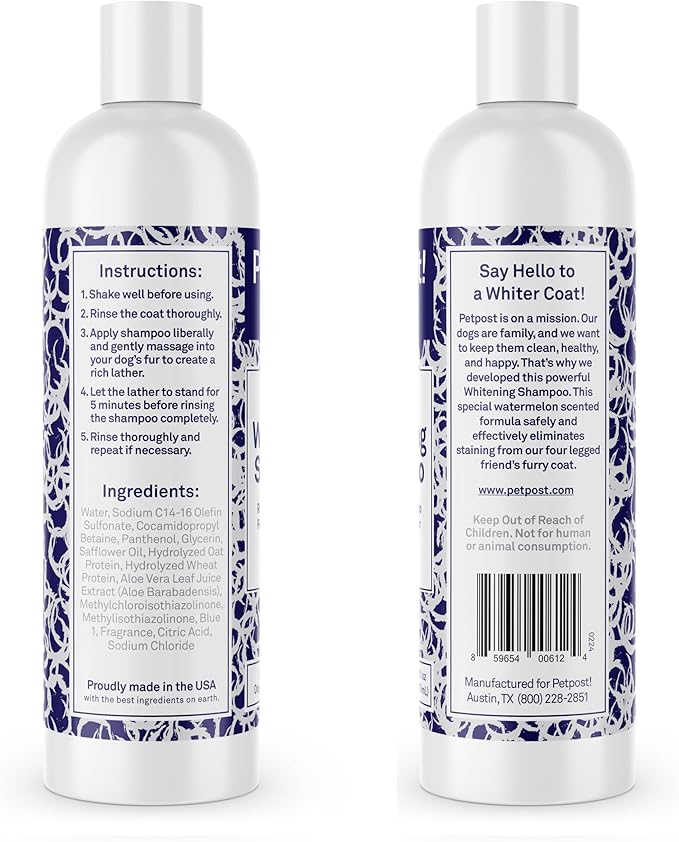 Petpost | Dog Whitening Shampoo - Best Lightening Treatment for Dogs with White Fur - Soothing Watermelon Scent - Maltese, Shih Tzu, Bichon Frise Approved 8 oz.