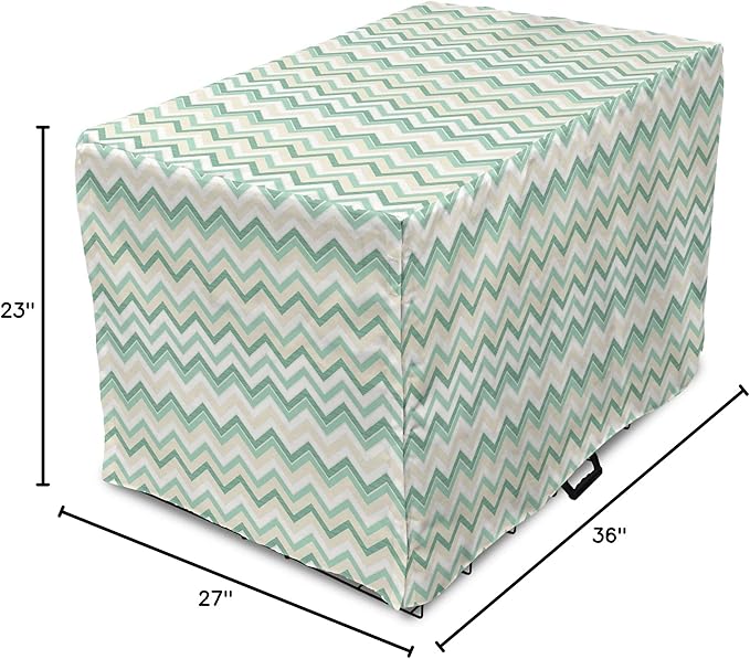 Lunarable Chevron Dog Crate Cover, Ikat Style Ornate Simplistic Zigzag Traditional Herringbone, Easy to Use Pet Kennel Cover for Medium Large Dogs, 36 Inch, Ivory Seafoam Jade Green