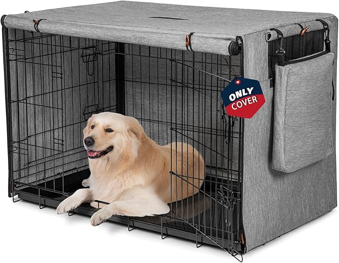 600D Dog Crate Cover, Waterproof Pet Kennel Cover with Storage Bag Fit for 30 Inch Wire Crate Dog Cage, 30 Inches, Gray