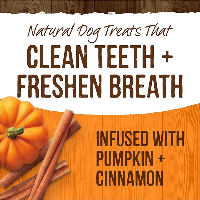 Merrick Fresh Kisses Natural Dental Chews, Treats Infused with Pumpkin and Cinnamon for Tiny Dogs 5-15 Lbs - 5.3 oz. Pouch