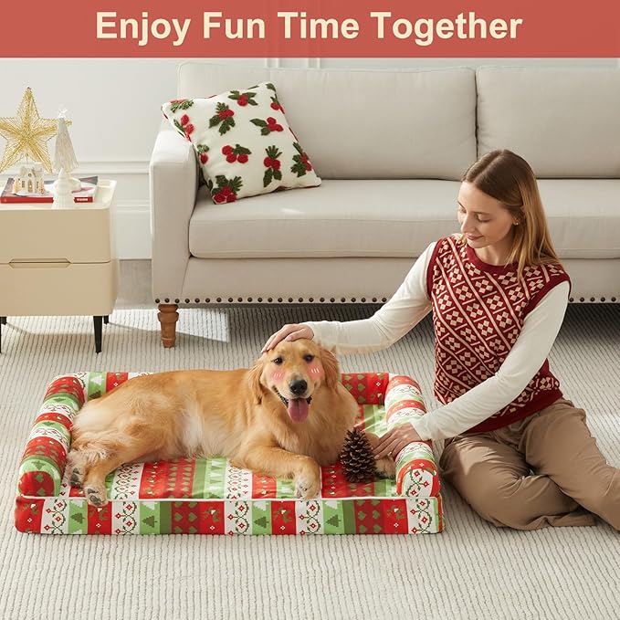 BFPETHOME Christmas Dog Beds for Large Dogs, Orthopedic Dog Bed for Medium Large Dogs,Big Waterproof Couch Dog Pet Bed with Removable Washable Cover