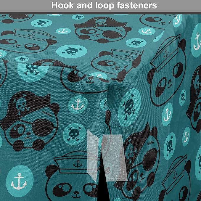 Lunarable Panda Dog Crate Cover, Pirate and Sailor Bears Skulls on Crossed Bones Anchors Within Circles, Easy to Use Pet Kennel Cover for Medium Large Dogs, 36 Inch, Teal Turquoise Black
