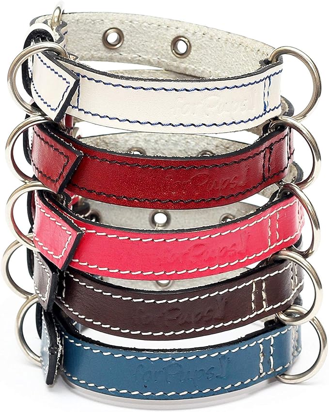 Premium Leather Collars with Stainless Steel Buckles (12"-15", Pink)