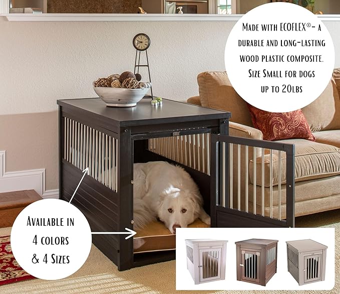 New Age Pet® ECOFLEX® Dog Crate End Table - Furniture-Style Pet Crate for Crate Trained Dogs - Stainless Steel Tubing & a Latched Closure - 10 Year Manufacturer's Warranty