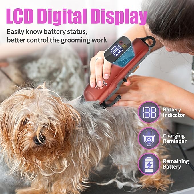 Dog Clippers for Grooming,Dog Grooming Kit for Heavy Thick Hair&Coats/Low Noise Rechargeable Cordless Pet Shaver with Paw Trimmer Nail Grinder/Dog Hair Trimmer for Small & Large Dogs Cats