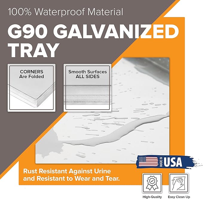 Pinnacle Systems (Galvanized, 22.84" L X 16.6" W X 1") Metal Replacement Dog Crate Pan Chew Proof Crack Proof Pet Kennel Tray Central Dog Crate Pan Pet Supplies