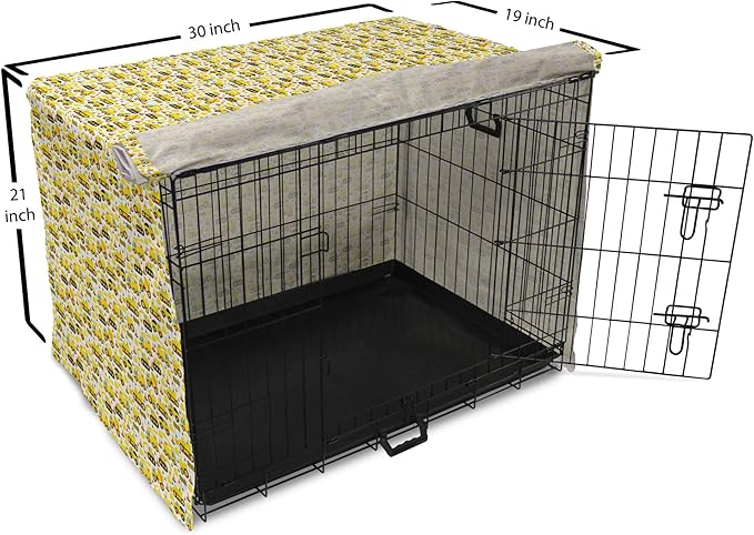 Lunarable Cartoon Dog Crate Cover, Construction Vehicles Style Machines Safety Building Theme, Easy to Use Pet Kennel Cover for Cats & Medium Dogs, 30 Inch, Yellow White Black