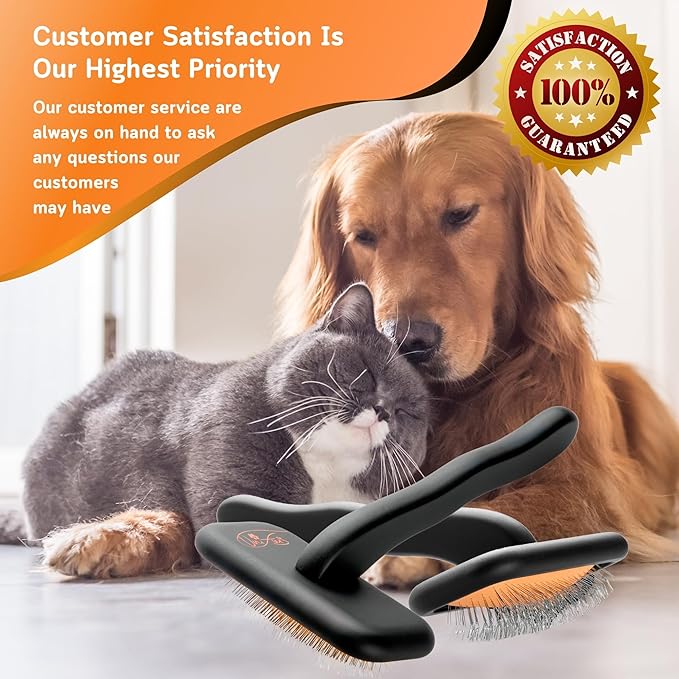 Black Dog Slicker Brush for Shedding & Grooming | Fluff & Volumize | Soft Bristles & Vented Cushion | Matt Rubberized Paint | Grippy Handle | Dog & Cat Brush | Wire Brush | Orange Details