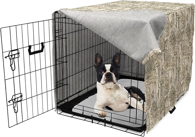 Lunarable Floral Dog Crate Cover, Daffodil and Carnation Bouquets Sketch Art Style Botanical Blossoms Field, Easy to Use Pet Kennel Cover for Small Dogs Puppies Kittens, 22 Inch, Beige and Champagne