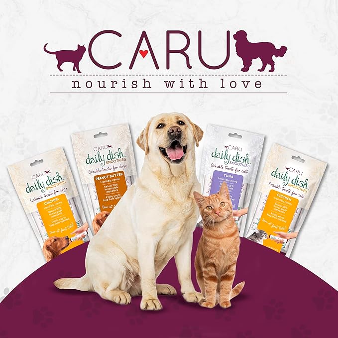 Caru - Daily Dish Smoothies - Lickable Peanut Butter Dog Treat - .5oz Tubes - 4 Pouches Per Pack - Pack of 6