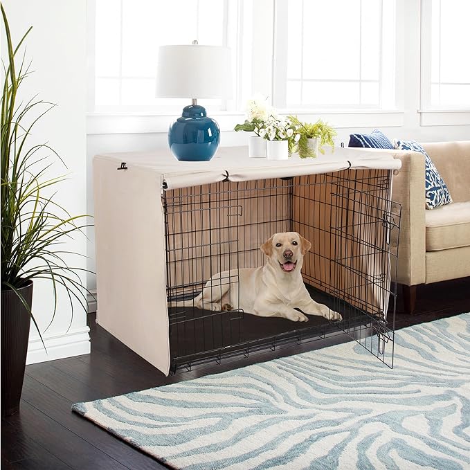 Deblue Heavy-Duty Dog Crate Cover, Privacy Pet Kennel Cover Universal Fits for 30 Inches Wire Cage, Polyester Crate Cover Fit for 1 2 3 Doors Crate (Tan)