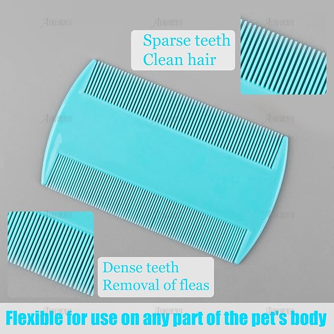 AUEAR, 12 Pack Plastic Pet Comb Flea Lice Dog Cat Double Sided Fine Tooth Hair Grooming 4 Colors