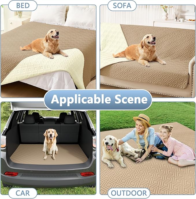 hyha Waterproof Dog Blanket, Soft Dog Bed Cover Pet Blankets, Waterproof Sofa Couch Cover for Dogs Washable, Reversible Pet Couch Covers for Sofa Furniture (68x82 Inch, Camel/Beige)