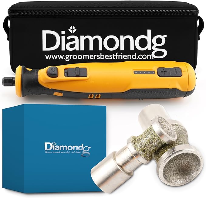 Diamondg - Professional Rotary Nail Grinder - For Any Size Dog - Long Lasting Rechargable Battery - Includes 1 Large and 1 Small Size Bit