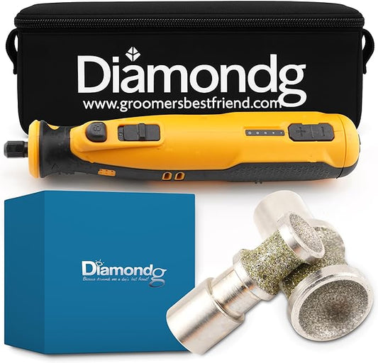 Diamondg - Professional Rotary Nail Grinder - For Any Size Dog - Long Lasting Rechargable Battery - Includes 1 Large and 1 Small Size Bit