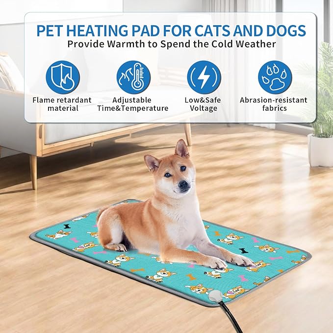 Dog Heating Pad 34x21in Waterproof Pet Heating Pad for Dogs Smart Thermostat Switch, Whelping Supplies Heated Dog Bed,Adding Wire Rope Wires Puppy Heating Pad Mat-Whelping Box for Dogs-Blue