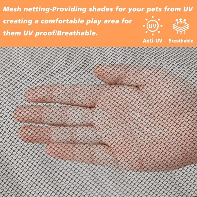 PJYuCien Dog Playpen Mesh Top Cover, Fits 24 Inch 8 Panels Regular Octagon Plastic Exercise Pet Pen, Adhesive Tape Connections, Black (Note: Cover Only, Fence Not Included)