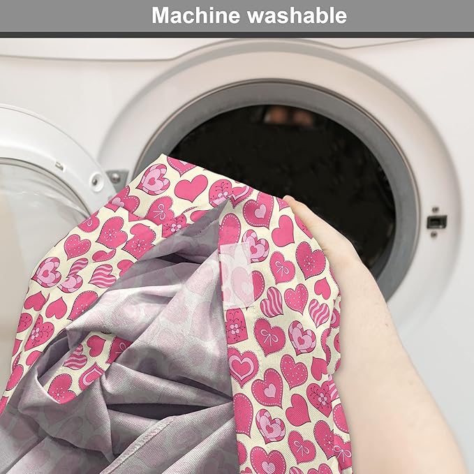 Lunarable Hearts Dog Crate Cover, Valentines Day Inspired Heart Designs with Various Styles Curved Lines Flowers Bows, Easy to Use Pet Kennel Cover for Medium Large Dogs, 42 Inch, Cream Pink