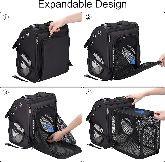 Expandable Pet Carrier Backpack for Cats, Dogs and Small Animals, Portable Pet Travel Carrier, Super Ventilated Design, Airline Approved, Ideal for Traveling/Hiking/Camping, Black, XL