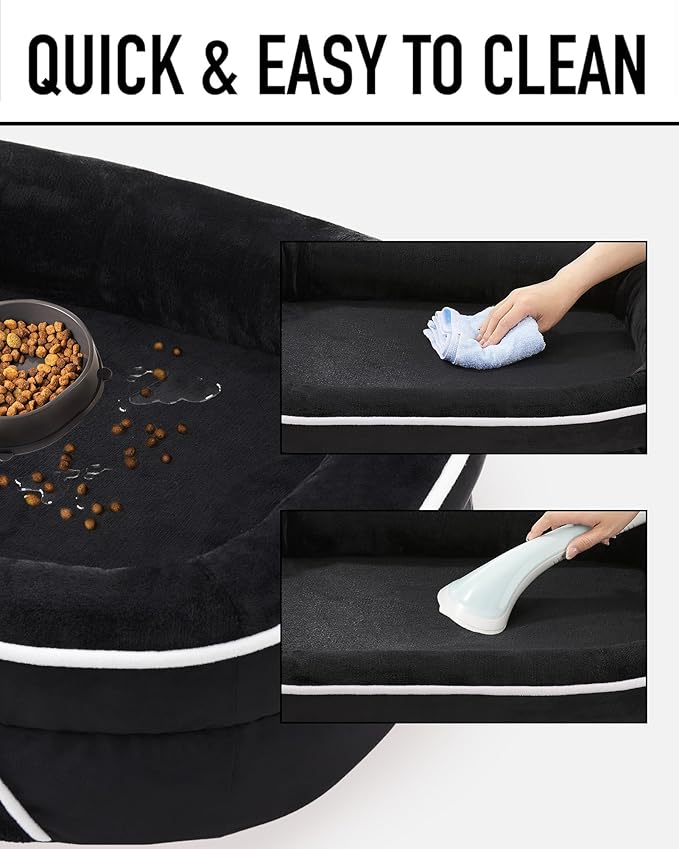 OhGeni Orthopedic Dog Bed for Extra Large Dogs, Dog Couch Design with Egg Foam Support, Removable, Washable Plush Cover and Non-Slip Bottom with Four Sided Bolster Cushion (Black)