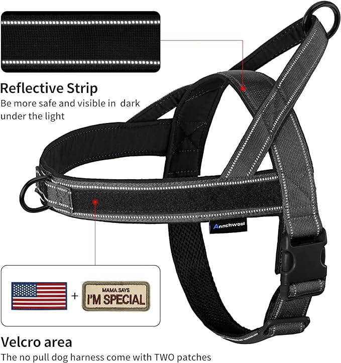 Annchwool No Pull Dog Harness with Soft Padded Handle,Reflective Strip Escape Proof and Quick Fit to Adjust Dog Harness,Easy for Training Walking for Small & Medium and Large Dog(Black,S)