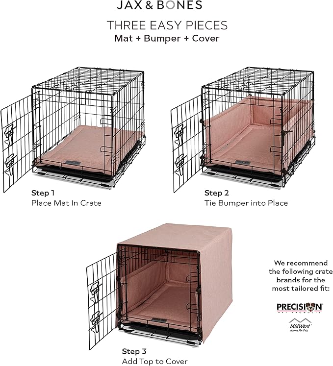 Jax & Bones Dog Crate Cover & Dog Crate Pad Set - Includes Crate Bed, Kennel Cover, & Soft Liner That Acts Like a Bumper - Small Lark Ivory - Made in USA