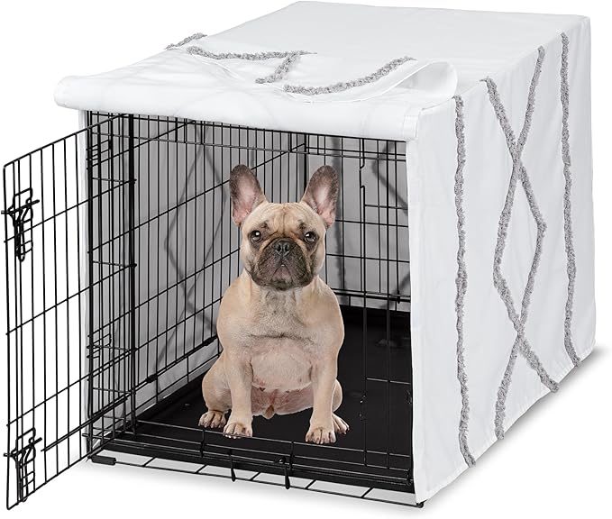 Sweet Jojo Designs 30in. Small/Medium Dog Crate Cover (Grey Boho Modern Tuft) Pet Cage, Kennel Covers (Bohemian, Farmhouse, Shabby Chic, Designer, Neutral, Elegant, Minimalist, Gray Tufted Cotton)